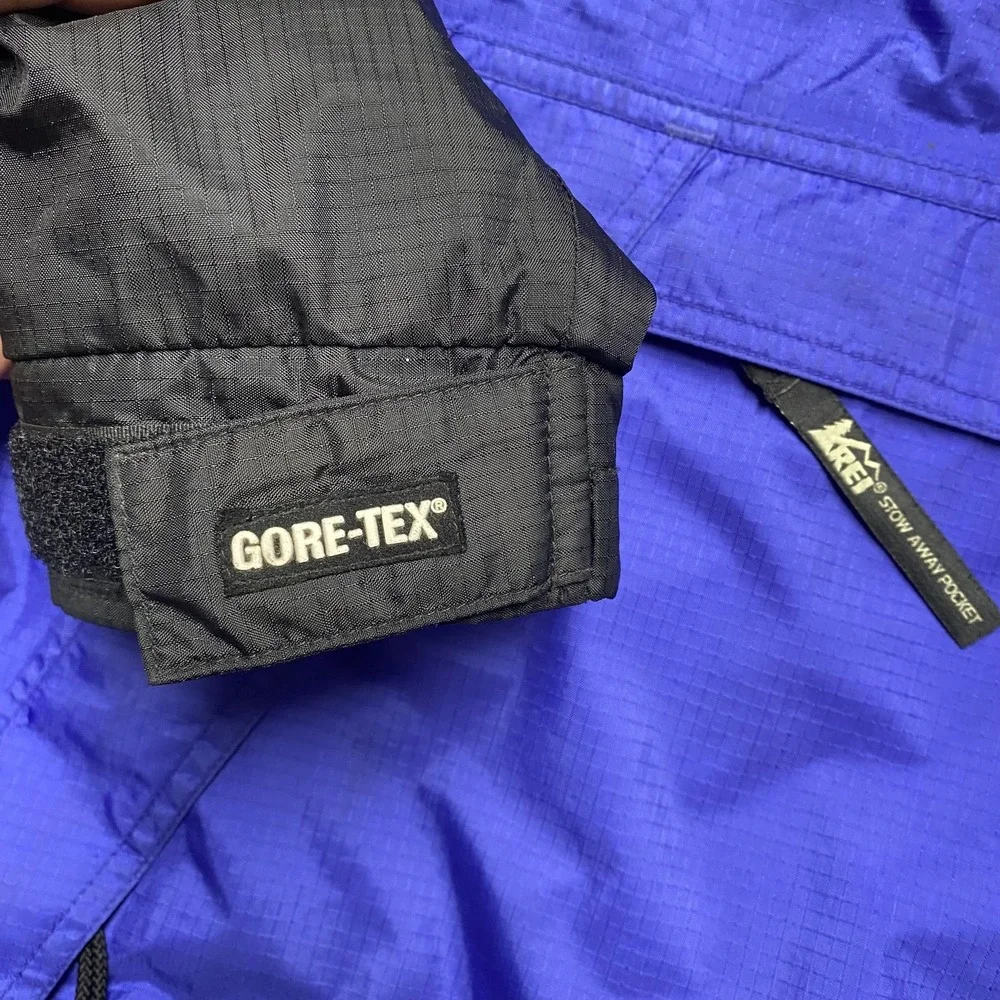 Vintage REI Gore Tex Jacket Unisex Small‎ Black Blue Anorak Pullover Hood 90s